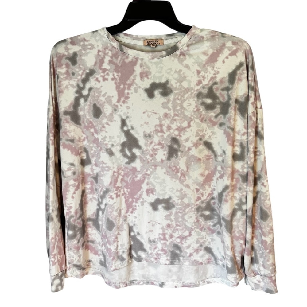 Badgley Mischka Women’s Tie Dye Pink Gray Soft Long Sleeve Pajama Top Sz XL
